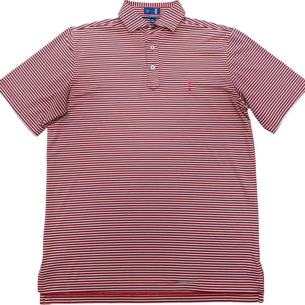 Stitch Golf Mens Polo Shirt Red White Blue Stripe Short Sleeve Size S